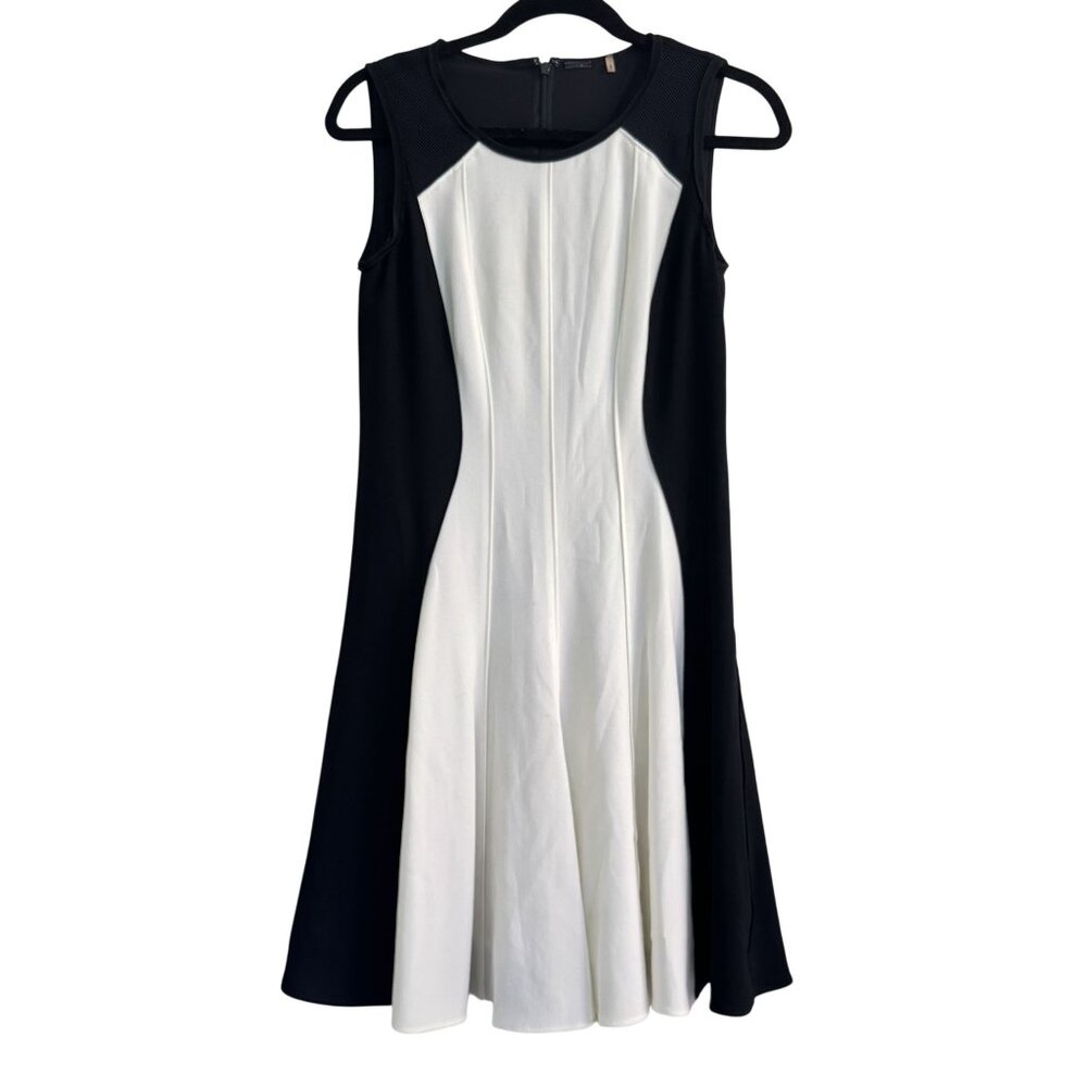 Elie Tahari Women's Patti Block Fit & Flare Mesh Sleeve Cocktail Dress Size 2 - Picture 1 of 9